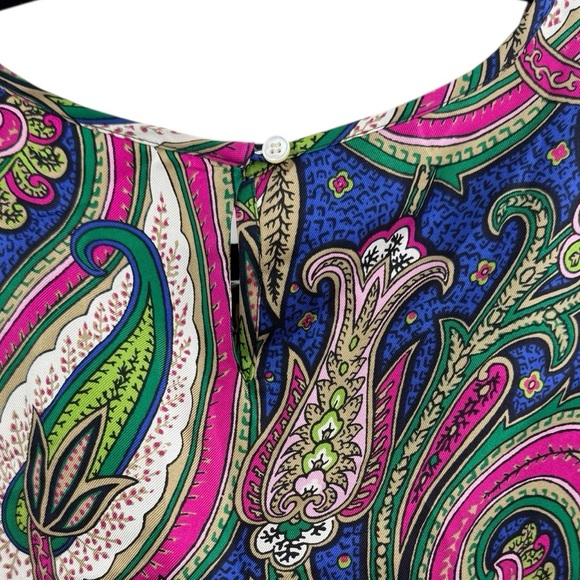 Talbots 100% Silk Paisley Floral Sleeveless Blue Pink Green Luxury Top, 12P - Picture 4 of 10